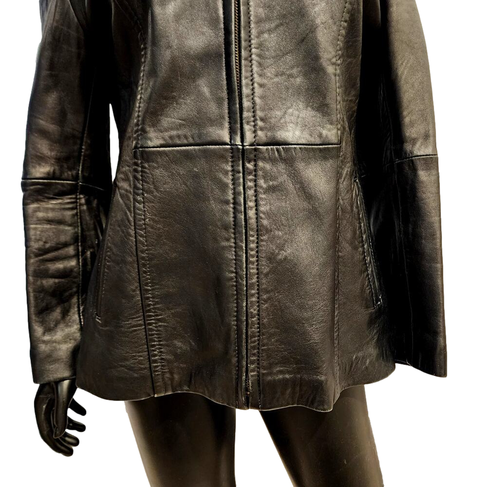 PETITE SOPHISTICATE WOMEN'S GENUINE LAMB LEATHER WING COLLAR ZIP JACKET - Picture 9 of 16